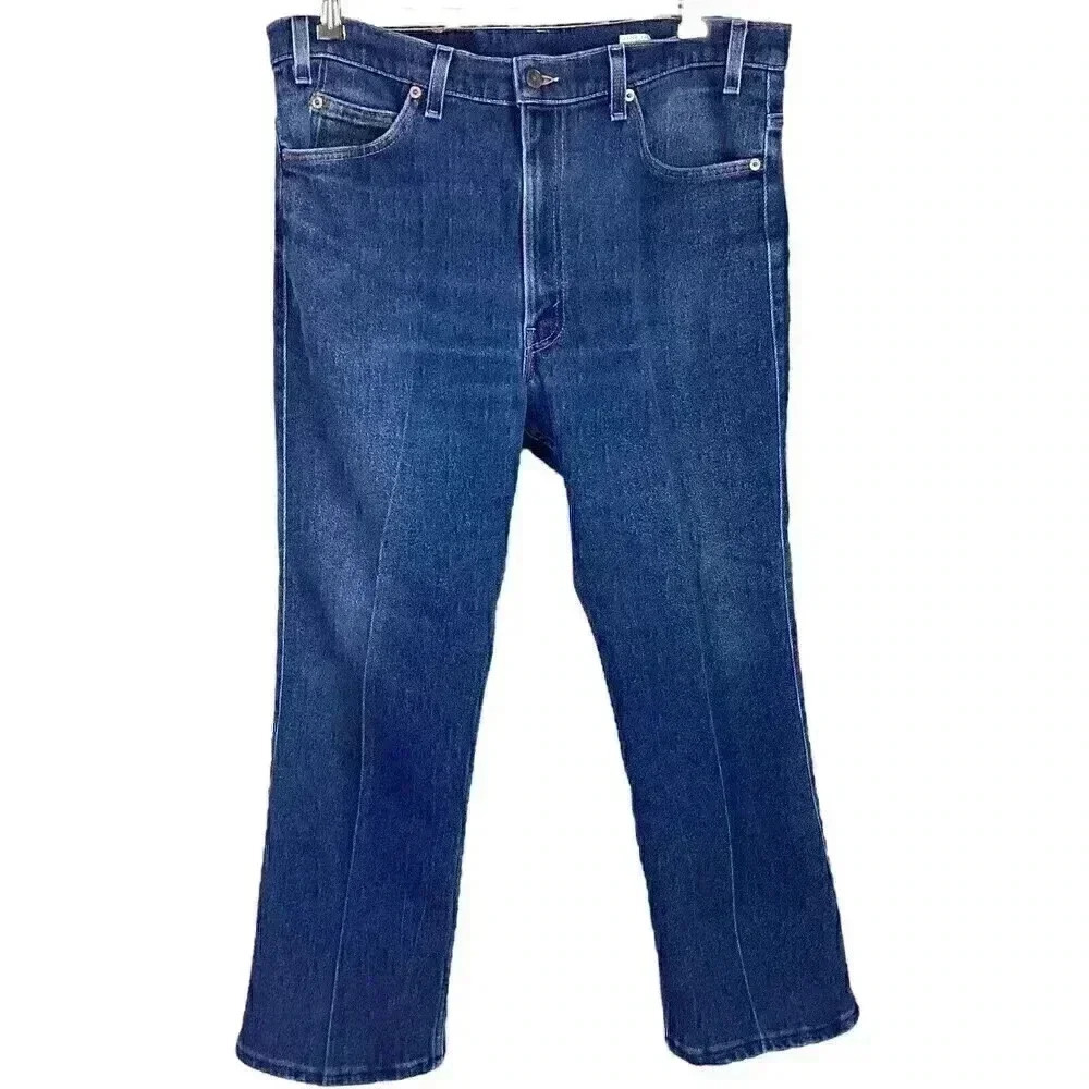 Levis 517 Mens 36 X 25.5 Orange Tab Straight Jeans Blue Ranch Worn HEMMED VTG